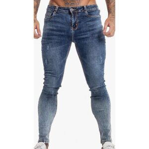 GINGTTO Men's Skinny Jeans Stretch Ripped Tapered Leg Light Blue Denim Sz. 30